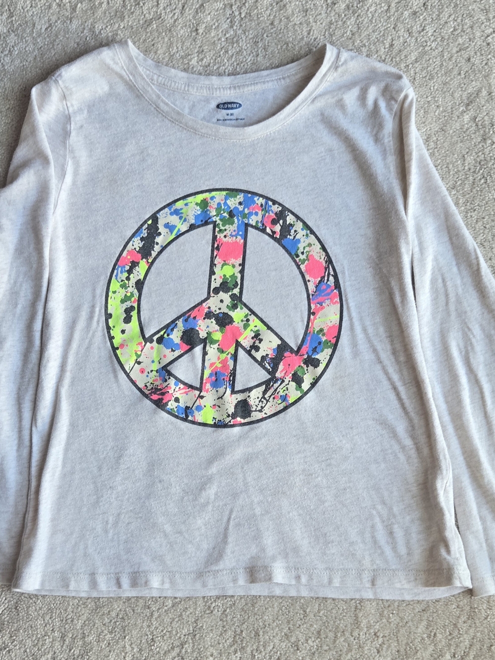 Cat & Jack Cream Long-Sleeve Tee with Neon Peace Sign Medium 8